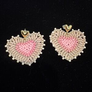 🩷 Heart-Shaped Beaded Pink and Gold Earrings 🩷